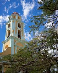 bell tower of church against blue sky