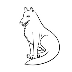Black and white wolf in cute semirealistic cartoon style. Hand drawn line illustration.