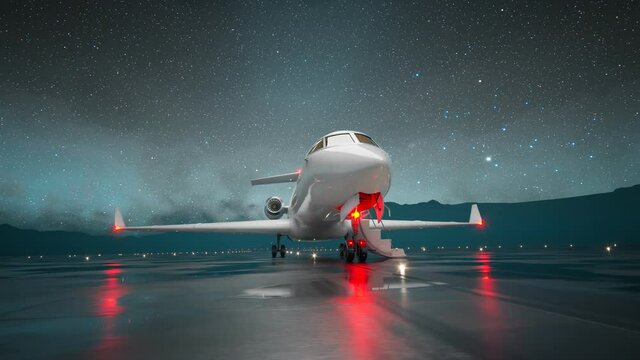 Luxury Jet waiting for a flight.  Night starry sky. Tourist or businessman.