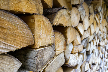 Close up of large pile of natural firewood