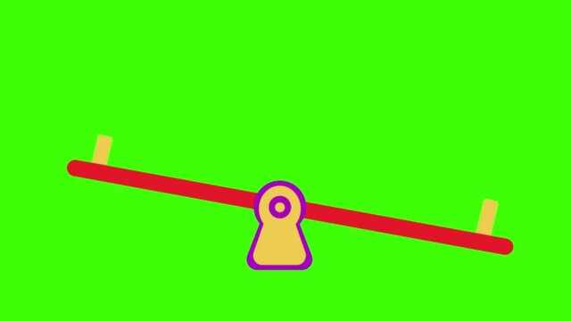 A 2D animated illustration of a teeter totter on a green screen