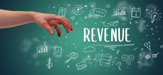 Close-Up of cropped hand pointing at business inscription