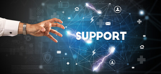 Hand pointing at inscription concept