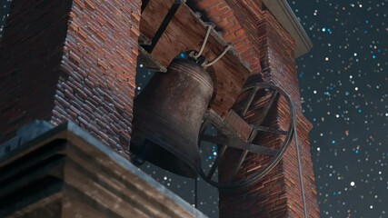 Traditional old church tower made of bricks with heavy vintage bell ringing. - Powered by Adobe