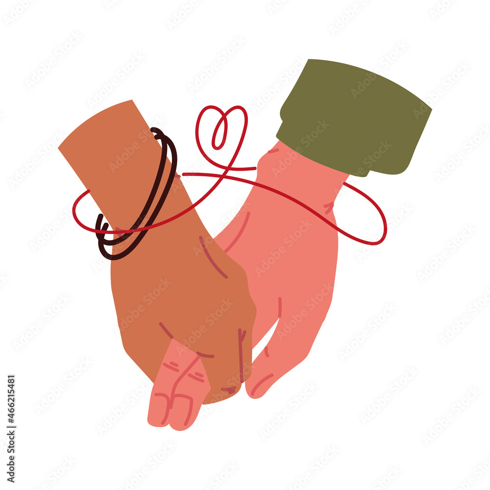 Poster hands with red string of destiny