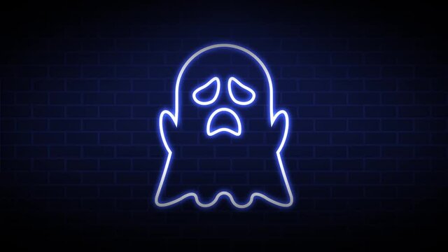 Glowing neon line ghost icon. 4K Video motion graphic animation