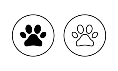 Paw icons set. paw print sign and symbol. dog or cat paw