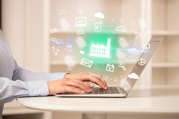 Businessman working on laptop with new business concept