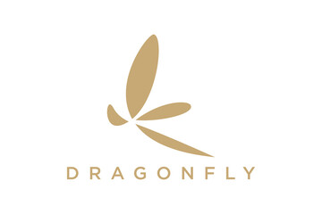 Golden Dragonfly wings, Butterfly Insect Fly Minimalist elegant line art style logo