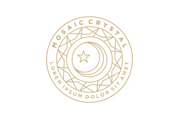Golden Moon Sun Mosaic Crystal for Astrology Astronomy Horoscope label logo design