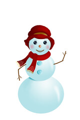 A snowman, a symbol of winter, Christmas, New Year and merry holidays. For the design of postcards, gifts, posters.