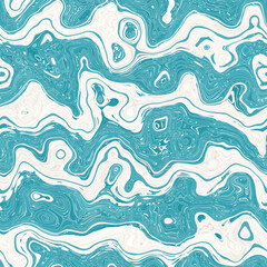 Aegean teal mottled swirl marble nautical texture background. Summer coastal living style home decor. Liquid fluid blue water flow effect dyed textile seamless pattern.