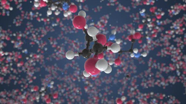 Molecule of serine, isolated molecular model. Looping 3D animation or motion background