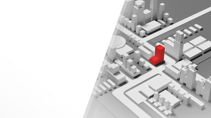 Architectural banner. Three-dimensional city map. Architectural layout of buildings and roads. Concept - design of city blocks. Copy space on white background. Construction business banner. 3d image.