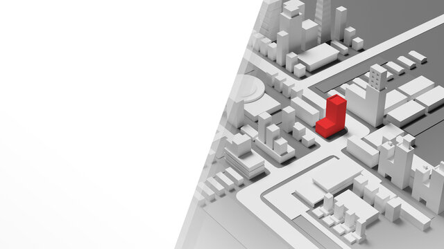 Architectural banner. Three-dimensional city map. Architectural layout of buildings and roads. Concept - design of city blocks. Copy space on white background. Construction business banner. 3d image.