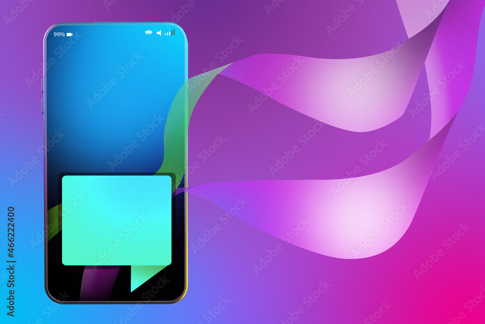 Poster smartphone with dialogue cloud. conversation bubble in smartphone screen. apps notification concept.
