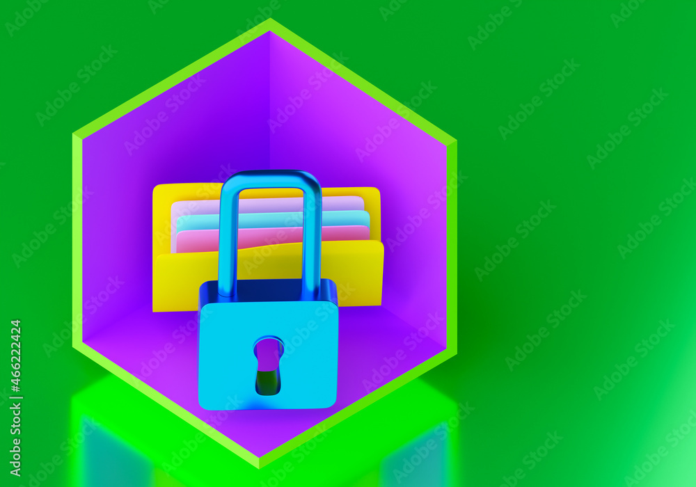 Poster data security concept. protection of information. information security. elements symbolizing data pr