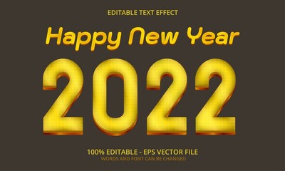 Happy new year 2022 yellow light 3d text editable style effect template