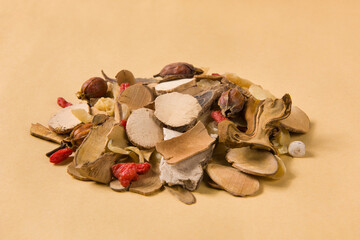 traditional Chinese medicine herbal on brown paper