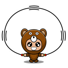 vector cartoon character cute bear animal mascot costume jumping rope