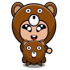 vector cartoon character cute bear mascot costume riding a little bear