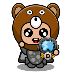 vector cartoon character cute bear mascot costume wearing gas mask