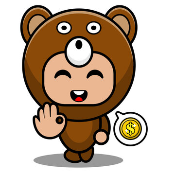 vector cartoon character cute bear animal mascot costume coin chat bubble