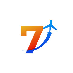 Number 7 Travel with Airplane Flight Logo Design Template Element