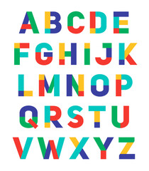Colorful trendy geometric uppercase alphabet design. - obrazy, fototapety, plakaty
