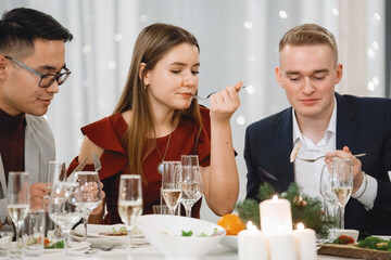 Celebrating Christmas in a restaurant.