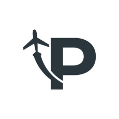 Initial Letter P Travel with Airplane Flight Logo Design Template Element