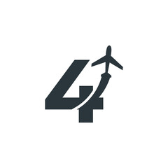 Number 4 Travel with Airplane Flight Logo Design Template Element