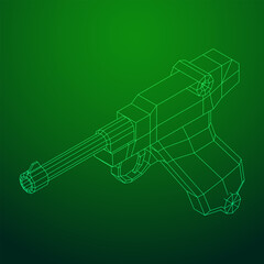 German world war military firearm pistol. Wireframe low poly mesh vector illustration.