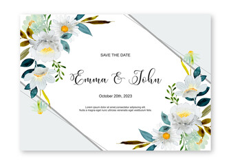 Wedding template with gray white watercolor flower frame