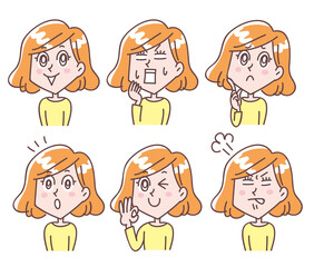 若い女性上半身表情セット