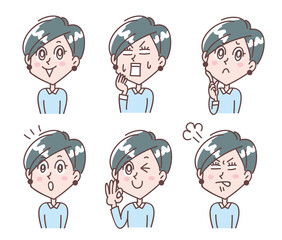 若い女性上半身表情セット