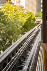 Fototapeta na wymiar Rail closeup of the Miami Metro rail