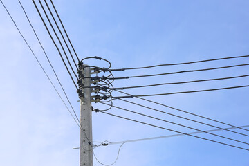 Electric poles and power lines and communication lines with the sky