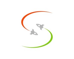 Gliding space rocket with S letter initial