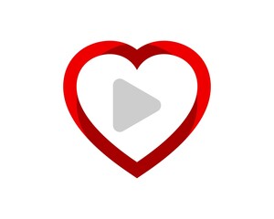 Simple love shape with media play button inside