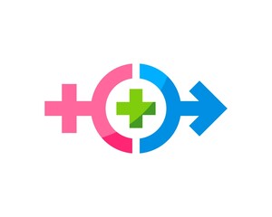 Fototapeta na wymiar Man and girl symbol with healthy cross symbol inside