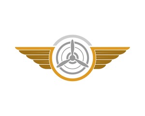 Circle shape with spread wings and propeller inside