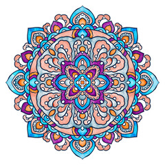 Damask mandala floral pattern, watercolor ethnic design element.