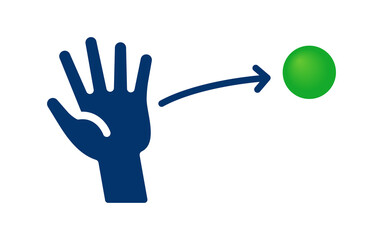 Hand throwing ball icon on white background.