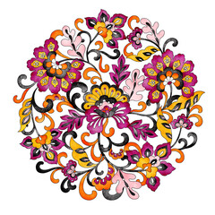 Gorgeous mandala floral pattern, watercolor oriental design element.