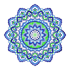 Watercolor hand drawn mandala flowers pattern, ethnic vintage design elements.