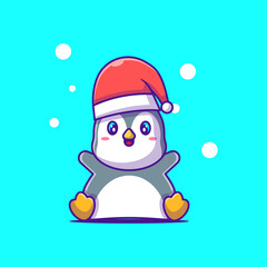 Cute Illustration of Happy Penguin with Santa Hat merry christmas