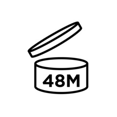 Period after opening (PAO). The expiration date (in months) icon of cosmetics and household chemicals after opening the container. Cylindrical open container in black. Isolated vector pictogram. 