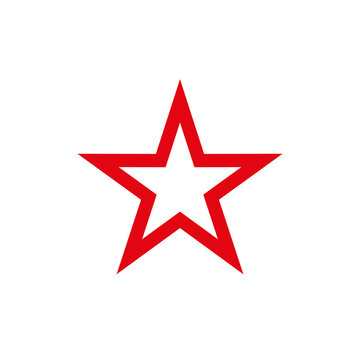 Contour red star. Heraldic sign, five-pointed star. The symbol of the Red Army. Isolated icon on white background. Raster pictogram.