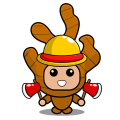vector cartoon character cute ginger spice mascot costume wearing farmer's hat and holding